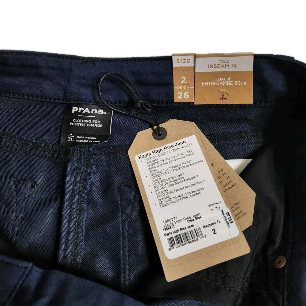 prAna Kayla Mid Rise Slim Performance Organic Cotton Denim Jeans 2/26T Indigo